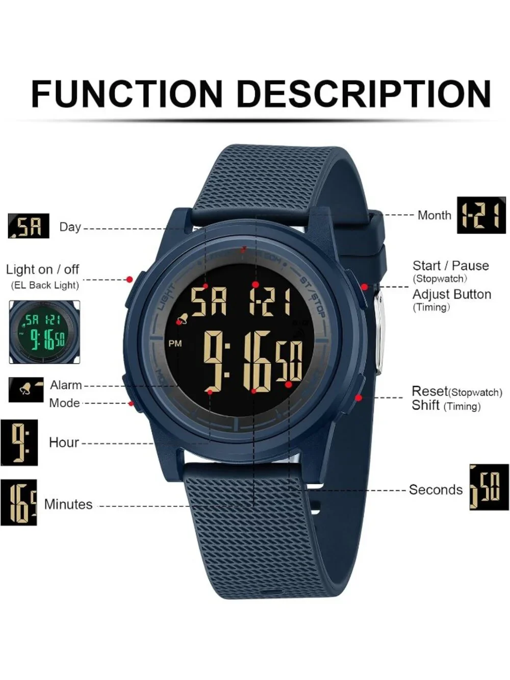 Men's Purple Black Digital Ultra Thin Sports Waterproof Silicone Band Watches